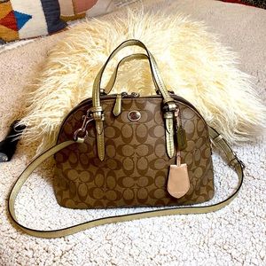 Coach Peyton Signature Cora Domed Satchel Khaki/Gold # F24606